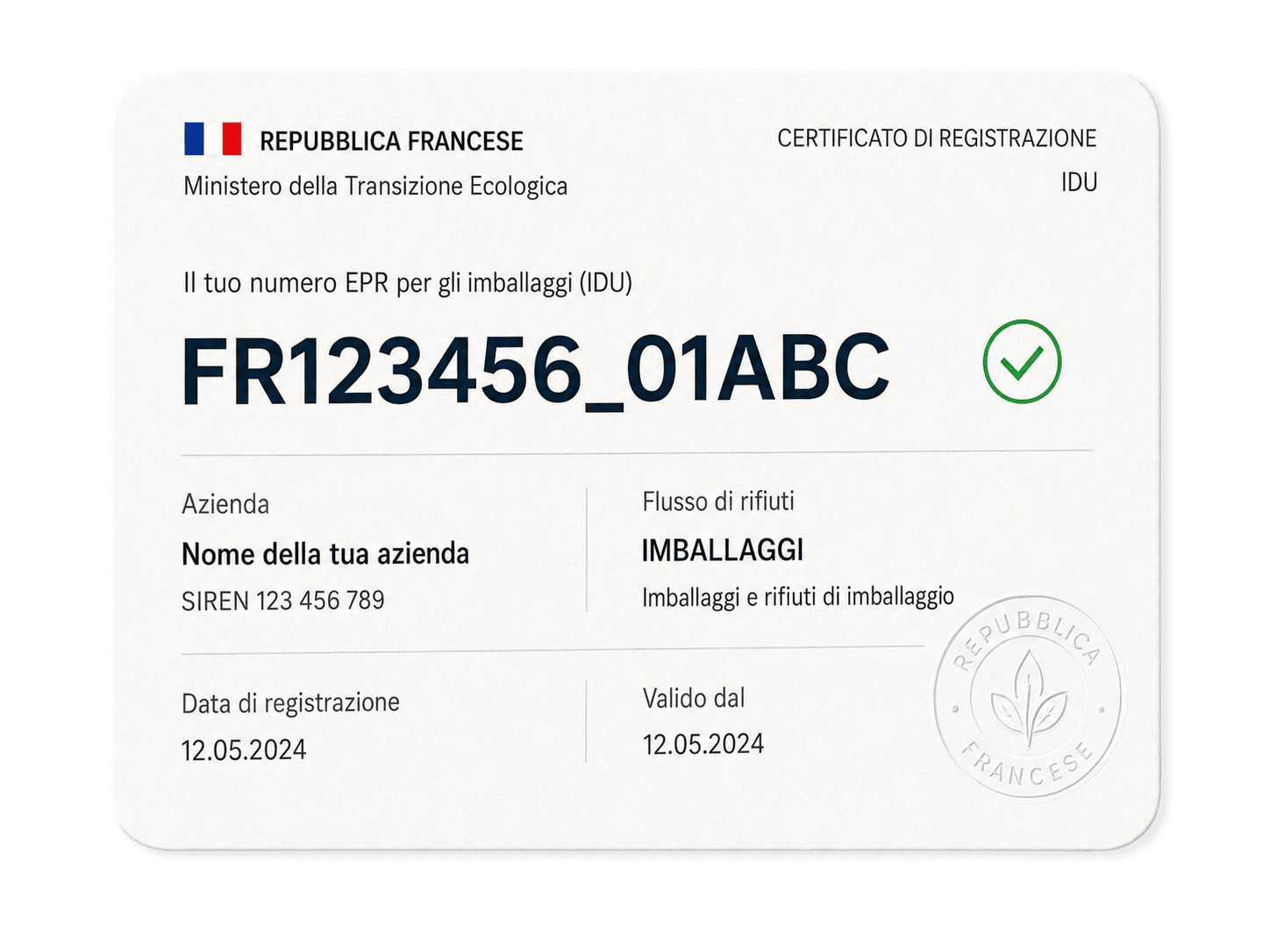 French EPR registration certificate and IDU number