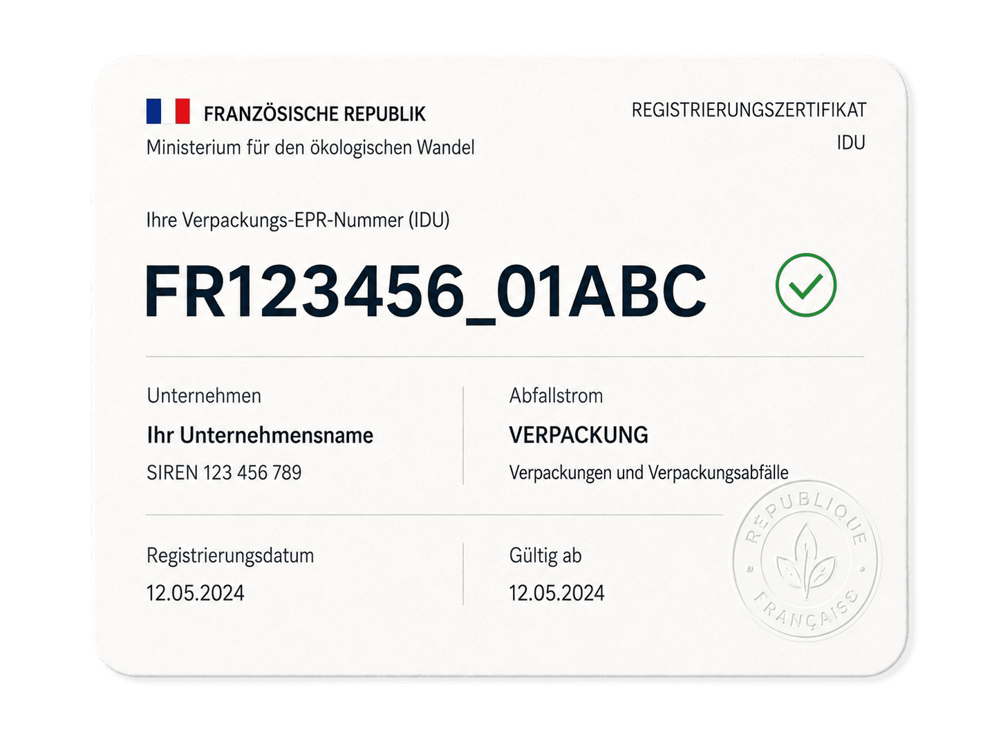 French EPR registration certificate and IDU number